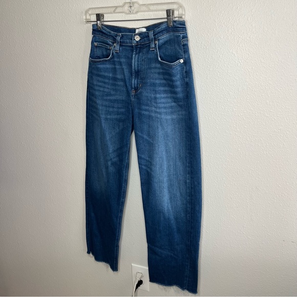 Citizens of Humanity Medium Wash Ambry Palma Straight Leg Jeans Raw Hem Cropped - Picture 6 of 15